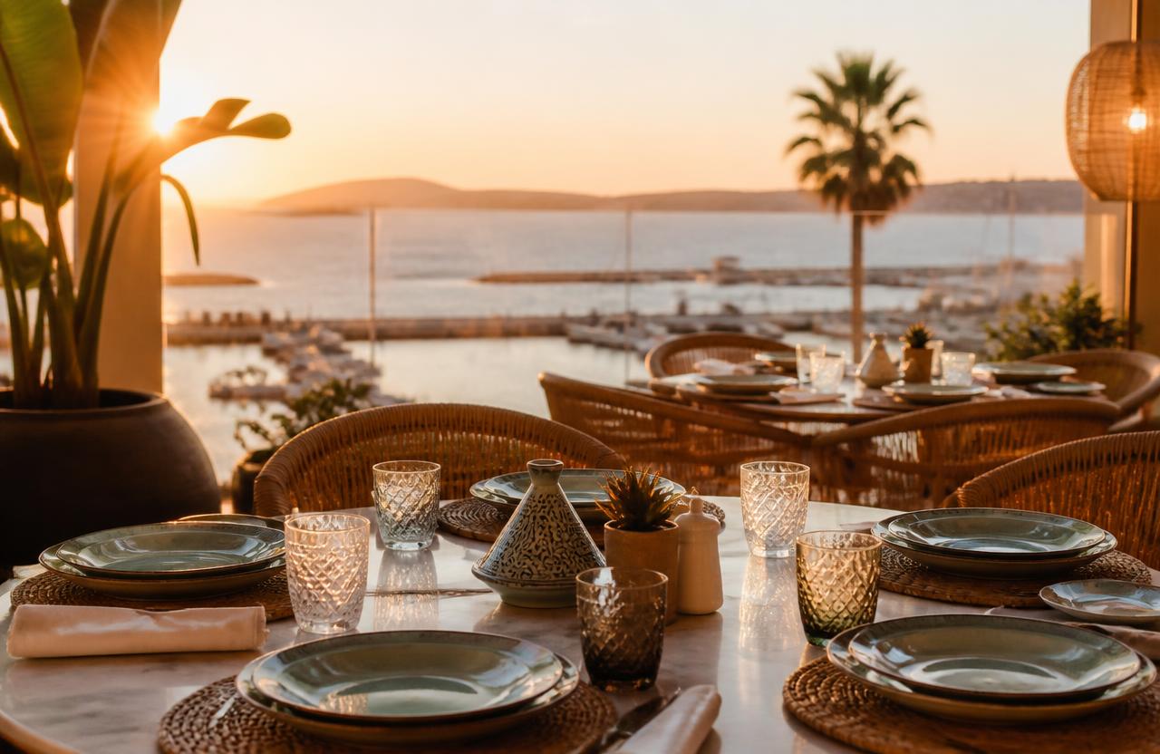 Restaurant moderne à Tanger avec terrasse contemporaine face à la mer