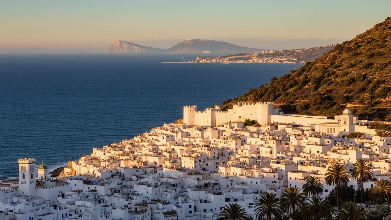 Tangier waterfront with the medina, kasbah and Strait of Gibraltar